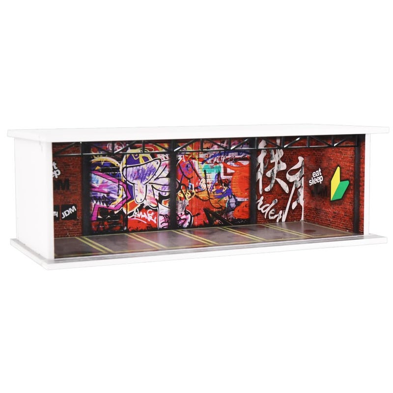 G-FANS Display Case for Hot Wheels - 1/64 Scale Die-cast Model Car Scenarios Display Case with LED Light and Acrylic Cover, Scenes Diorama Storage Garage with 6 Parking Spaces (JDM-G) - Image 1