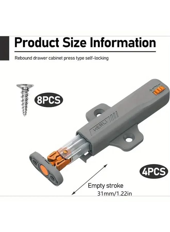 4pcs Heavy Duty Gray Cabinet Door Lock Retainer Press To Lock Anti Slam Safety Catch - Image 3