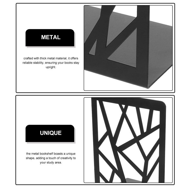 Heavy Duty Metal Bookends 2 Pack Black Non Slip Book Holder For Home Office Library - Image 4