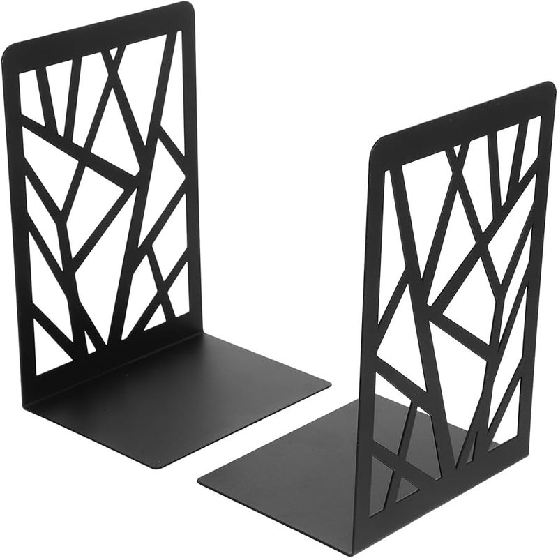 Heavy Duty Metal Bookends 2 Pack Black Non Slip Book Holder For Home Office Library - Image 1
