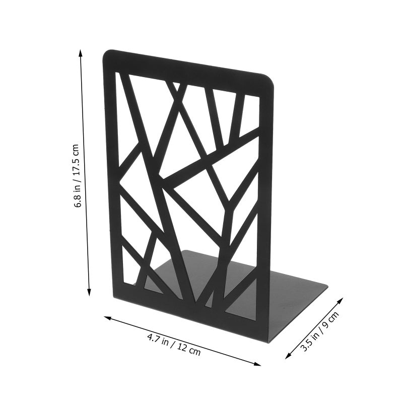 Heavy Duty Metal Bookends 2 Pack Black Non Slip Book Holder For Home Office Library - Image 3