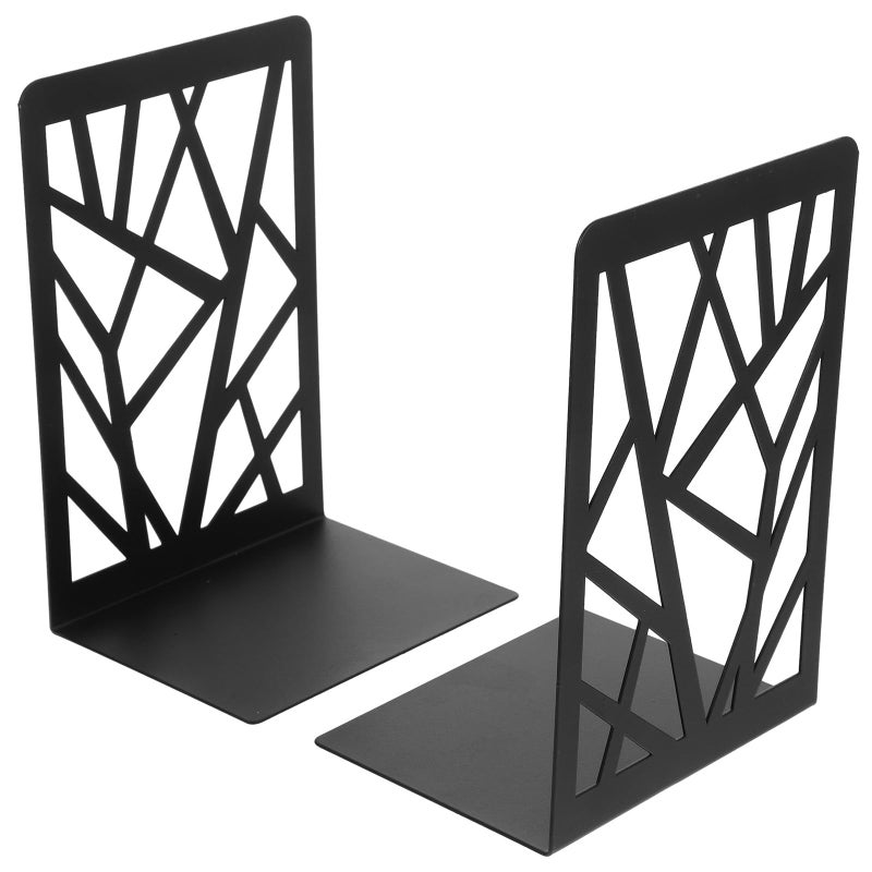 Heavy Duty Metal Bookends 2 Pack Black Non Slip Book Holder For Home Office Library - Image 2