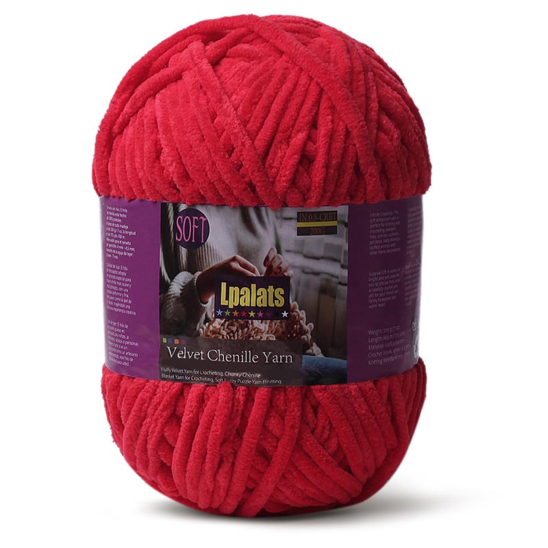 Lpalats Baby Blanket Yarn for Crocheting - 1 Pack of 200g/7oz Chunky Chenille Yarn for Knitting Blankets Amigurumi - #6 Super Bulky - 174 Yards Soft Thick Plush Yarns (1, Red) - Image 1