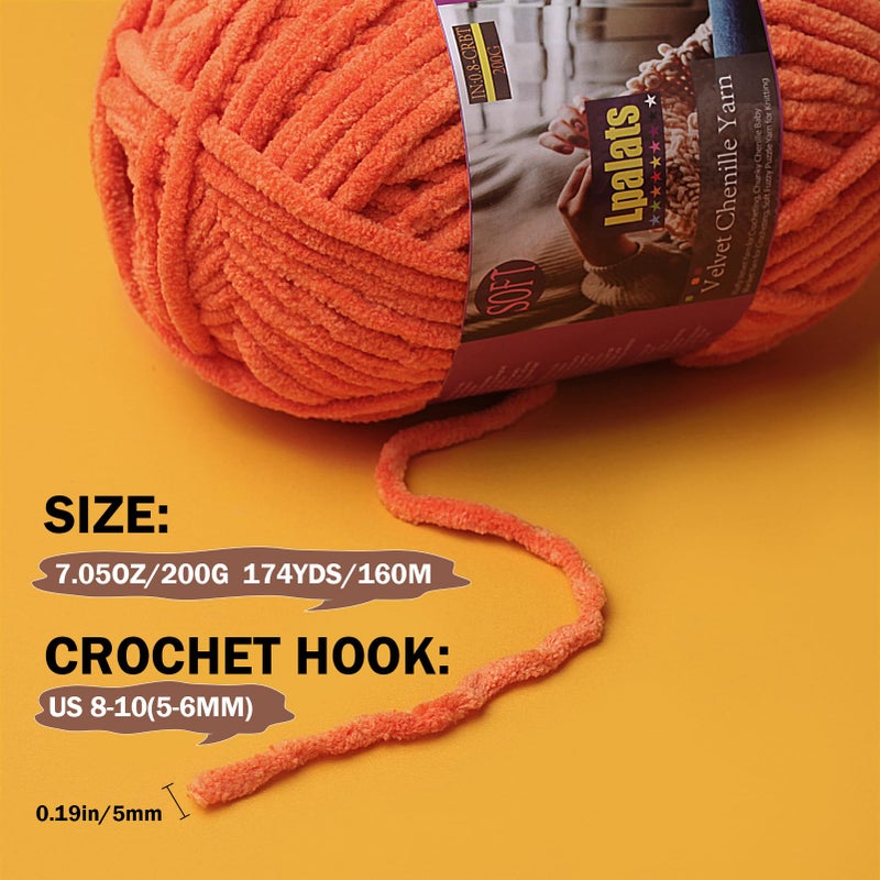 Lpalats Baby Blanket Yarn for Crocheting - 1 Pack of 200g/7oz Chunky Chenille Yarn for Knitting Blankets Amigurumi - #6 Super Bulky - 174 Yards Soft Thick Plush Yarns (1, Red) - Image 2