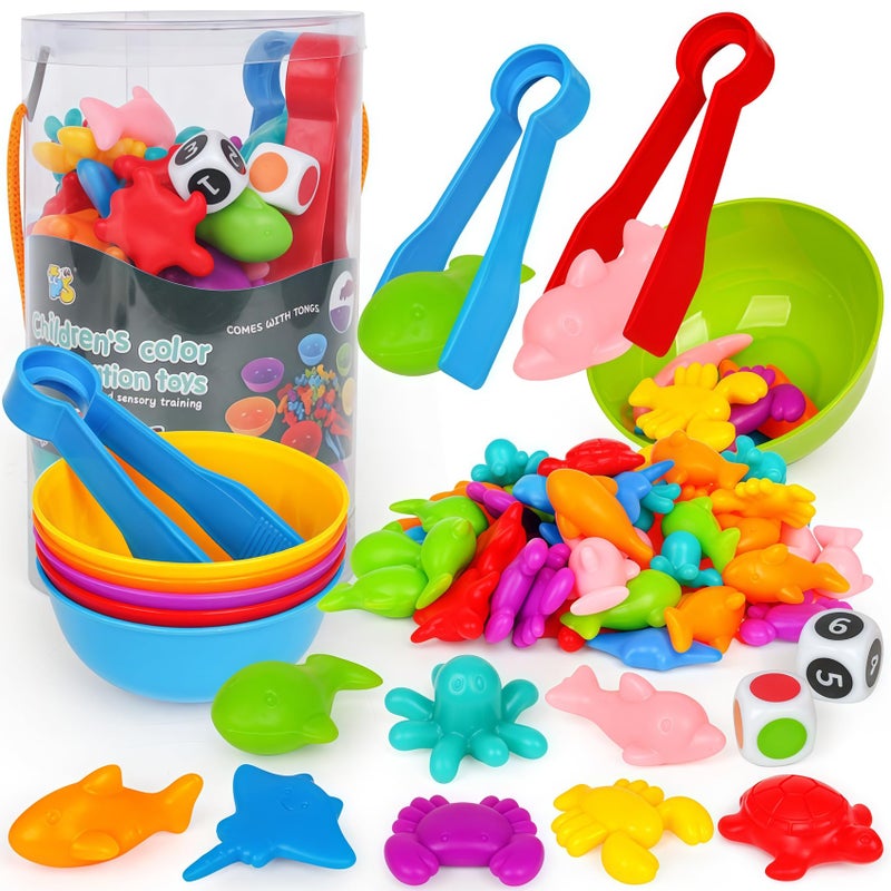 kizh Sorting Colors Sea Animals Counting Toys with Matching Sorting Cups and Game Dices Color Classification and Sensory Training Preschool Educational Learning Toys for Toddlers Kids Girls Boys Ages 3 - Image 3