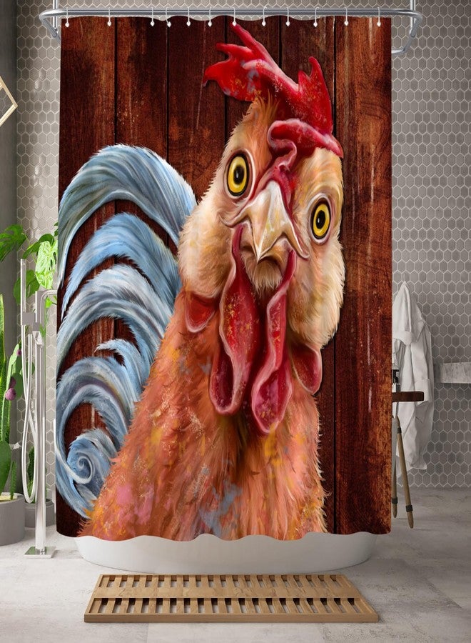 WELMECO Rooster Shower Curtain Farm Animal Shower Curtain Country Bathroom Decor Polyester Fabric, 72x72inch (Red Brown) - Image 2