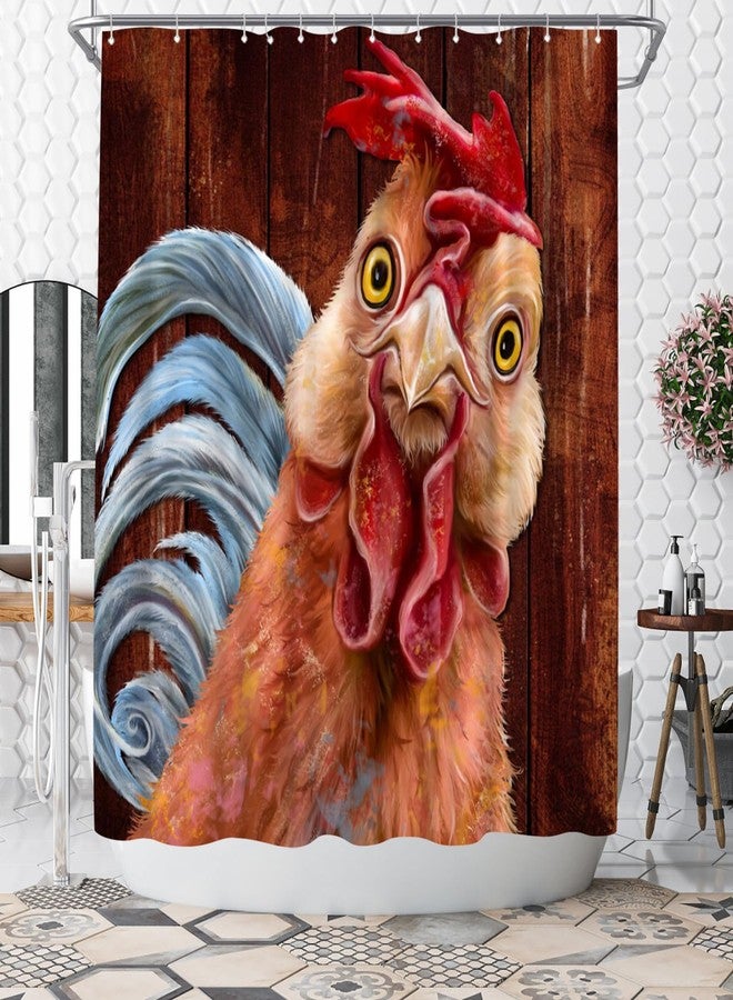 WELMECO Rooster Shower Curtain Farm Animal Shower Curtain Country Bathroom Decor Polyester Fabric, 72x72inch (Red Brown) - Image 1