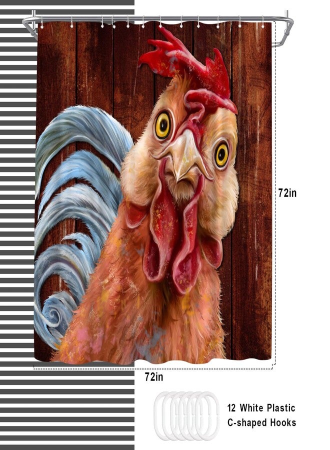 WELMECO Rooster Shower Curtain Farm Animal Shower Curtain Country Bathroom Decor Polyester Fabric, 72x72inch (Red Brown) - Image 4