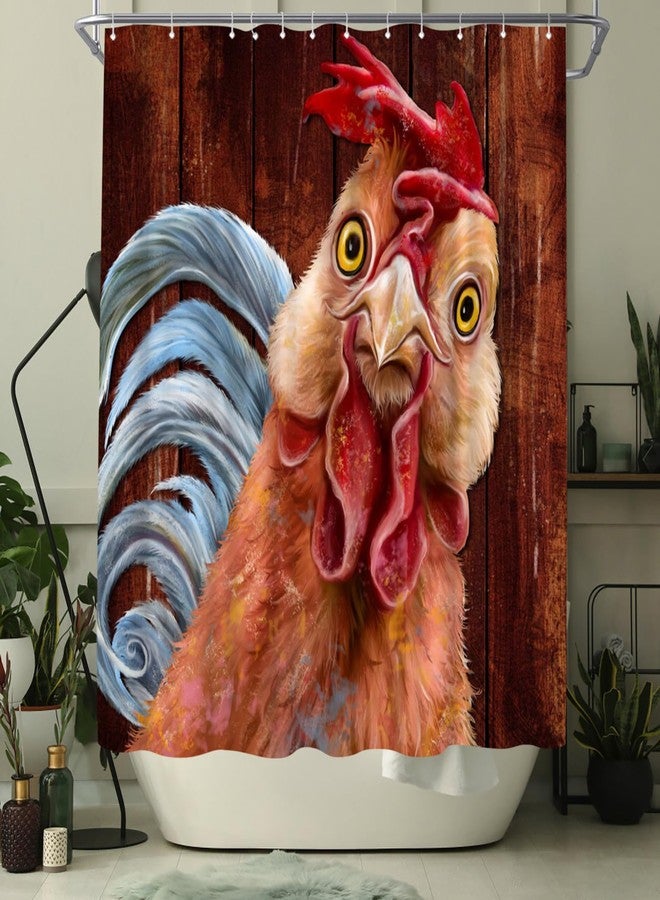 WELMECO Rooster Shower Curtain Farm Animal Shower Curtain Country Bathroom Decor Polyester Fabric, 72x72inch (Red Brown) - Image 3