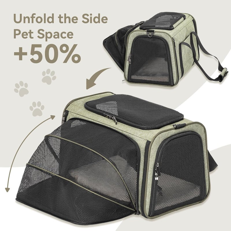 Petsfit Expandable Cat & Dog Carrier, Soft-Sided Collapsible Portable Pet Carrier, Green, 19x12x12, Up to 18lbs, Travel & Car Use - Image 4