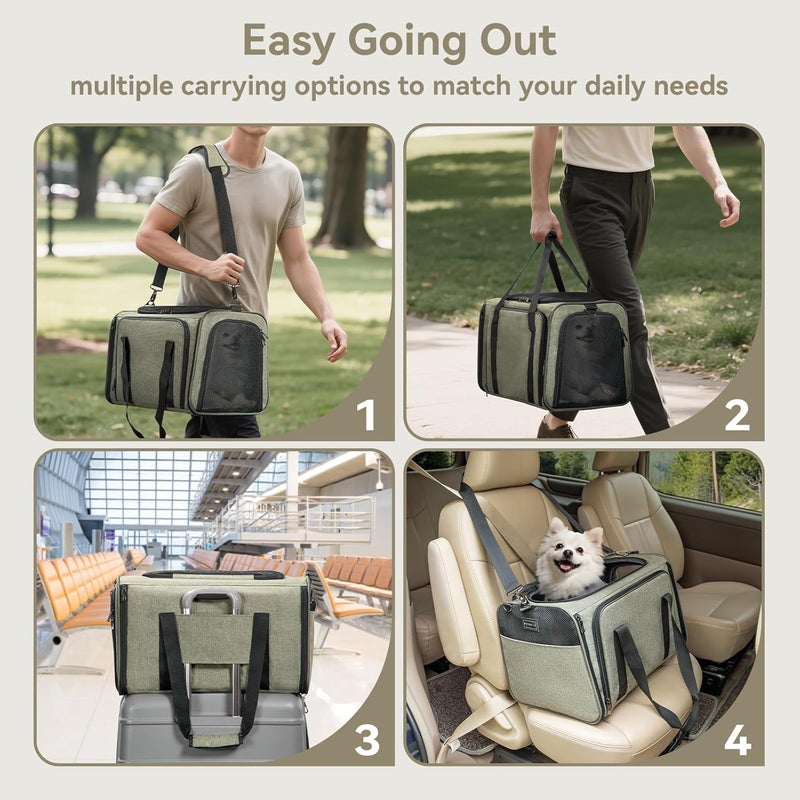 Petsfit Expandable Cat & Dog Carrier, Soft-Sided Collapsible Portable Pet Carrier, Green, 19x12x12, Up to 18lbs, Travel & Car Use - Image 3