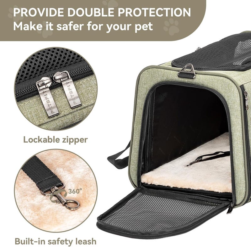 Petsfit Expandable Cat & Dog Carrier, Soft-Sided Collapsible Portable Pet Carrier, Green, 19x12x12, Up to 18lbs, Travel & Car Use - Image 5