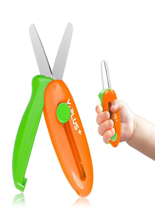 YPlus Safety Scissors for All Purpose, Portable Retractable Small Scissors for Office School Kids - Orange - Image 1
