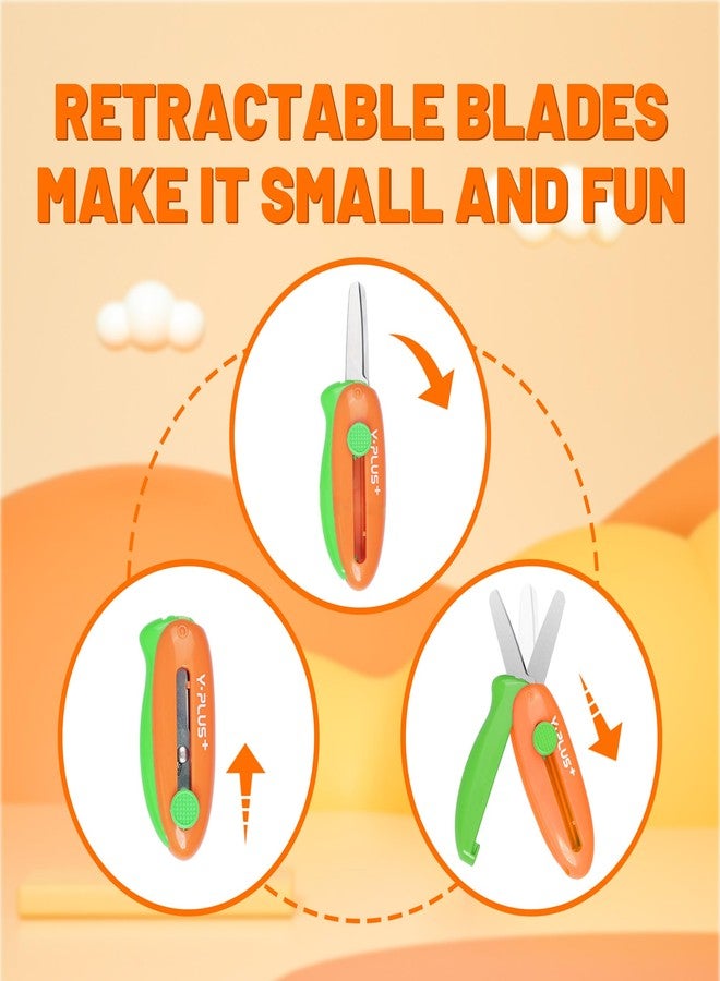 YPlus Safety Scissors for All Purpose, Portable Retractable Small Scissors for Office School Kids - Orange - Image 3