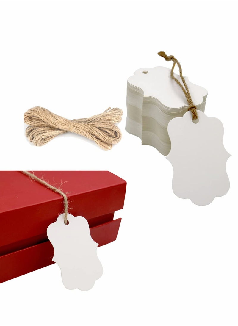 Excefore White Paper Blank Gift Tags Double Sided Blank Favor Tags with Twine Personalized Price Waved Craft Hang Tags for Gift Wrapping Wedding,Birthday Party 200Pcs  - Image 1