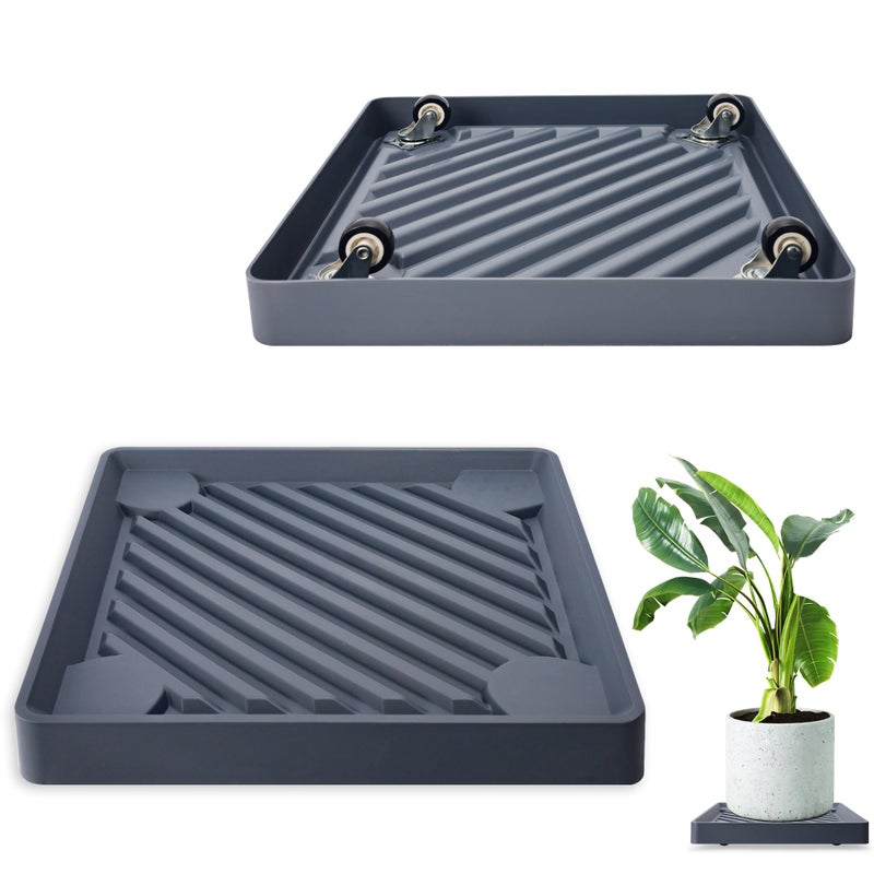 REDHUGO 2PCS Square Plant Caddy with Hidden Wheels, Heavy Duty Rolling Plant Stand Caddy with Wheels, Pot Base for Indoor Outdoor, Gray, 9.96 inches - Image 1