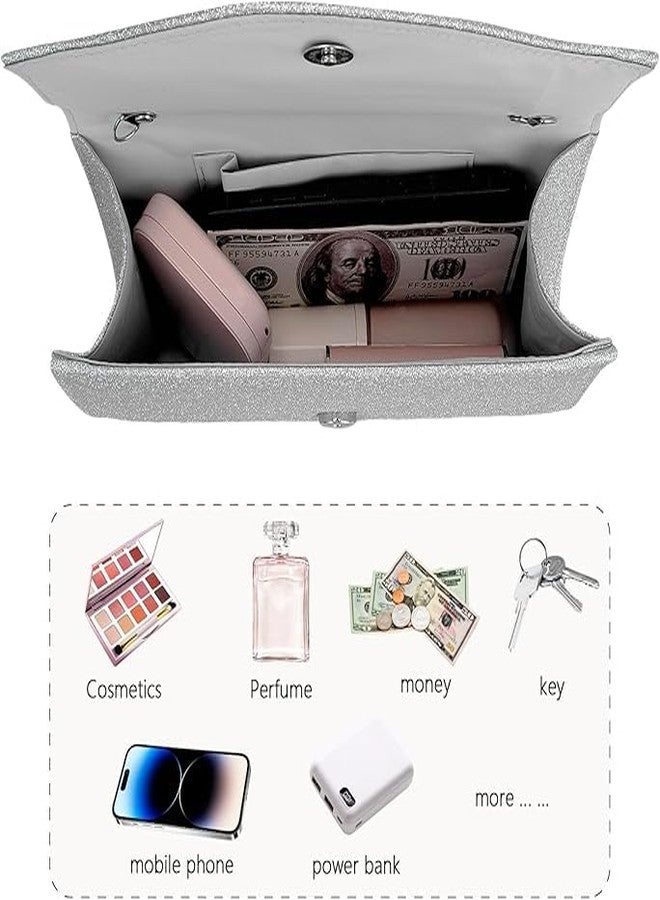 Gets Women Evening Bag Rhinestone Bow Clutch Purse for Women Party Wedding Prom Cocktail Formal Flap Handbags (Shiny Silver) - Image 4