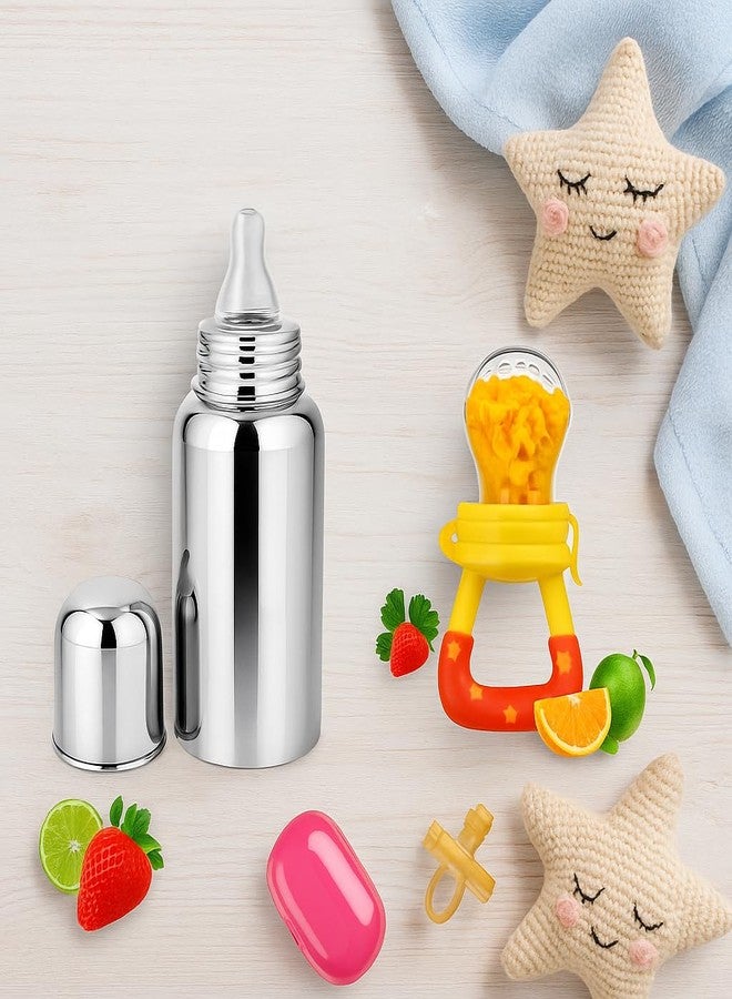 AEREX Stainless Steel Baby Feeding Bottle for Milk with Fruit Nibbler | Baby Feeding Milk Bottle | Feeding Bottle for Babies, Infants & Toddlers | Milk Drinking Bottle Ideal for Newborns (Yellow) - Image 1