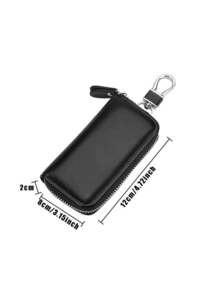 Leather Car Key Holder Bag, Unisex Key Fob Case with 6 Hooks, Zipper Closure Keychian Case Wallet - Image 2