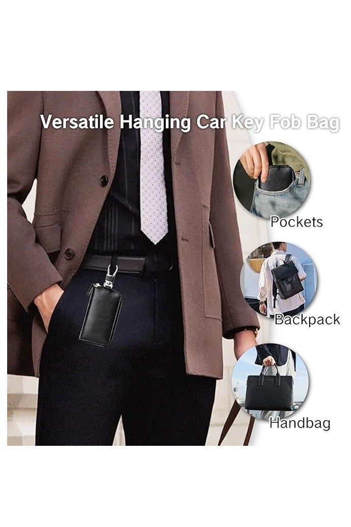 Leather Car Key Holder Bag, Unisex Key Fob Case with 6 Hooks, Zipper Closure Keychian Case Wallet - Image 5