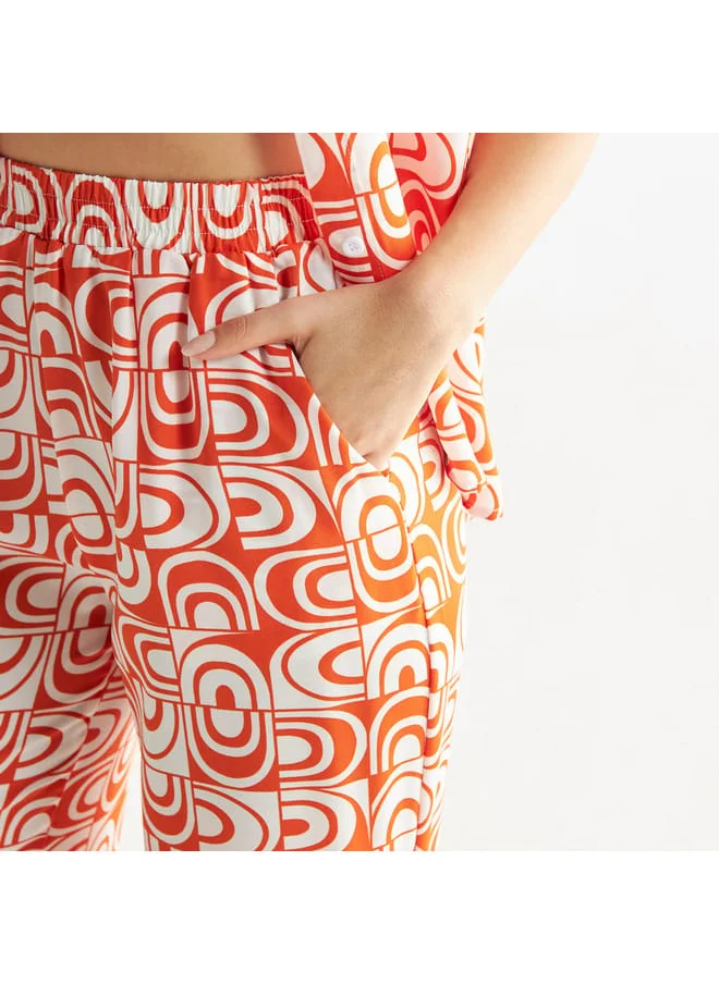 FAV All-Over Print Wide Leg Pants with Elasticated Waistband and Pockets