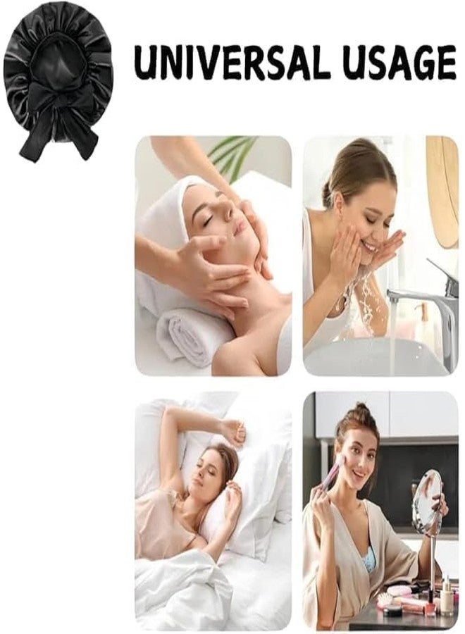 Atrube Silk Bonnet for Hair with 3 Scrunchies| Adjustable Satin Hair Cap for Sleeping | Bonnet for Curly Hair with Wide Tie Band| Multiple use| Shower Cap| (black) - Image 5