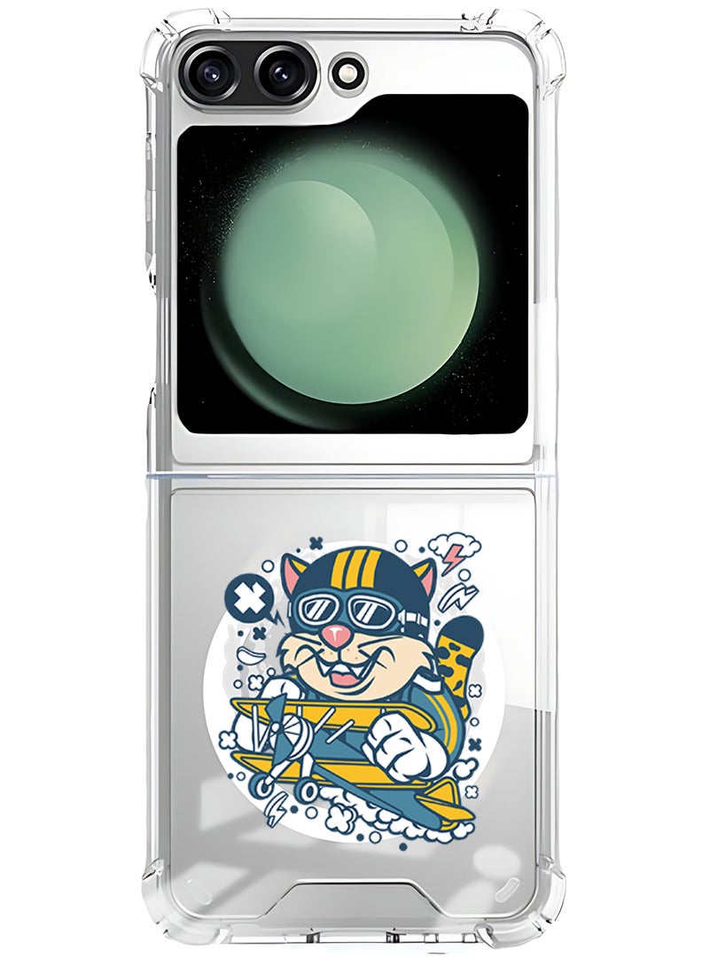 Theodor Magnetic Case for Samsung Galaxy Z Flip 6 Compatible with MagSafe Wireless Charging, Shockproof Phone Bumper Cover cat on plane - Image 1