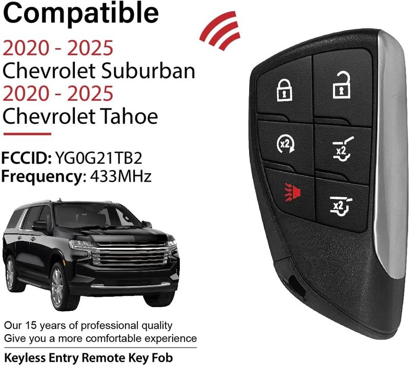 Keylessbest جهاز التحكم عن بُعد البديل Keylessbest لسيارات شيفروليه سوبربان وتاهو 2020-2025 - 6 أزرار 433MHz - Image 2