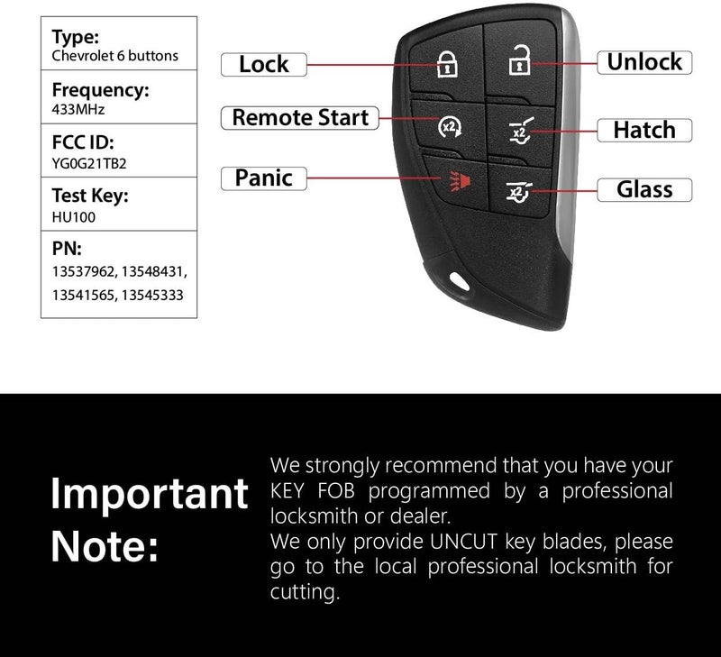 Keylessbest جهاز التحكم عن بُعد البديل Keylessbest لسيارات شيفروليه سوبربان وتاهو 2020-2025 - 6 أزرار 433MHz - Image 3