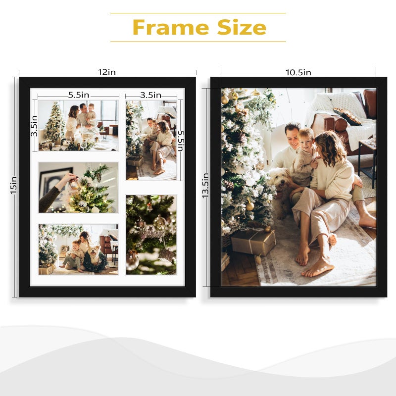 Golden State Art, 11x14 Black Wooden Frame with White Mat - Displays Five 4x6 Photos - Real Glass, Sawtooth Hangers, Flexible Metal Tabs - Wall Mounting, Landscape, Portrait - Image 3