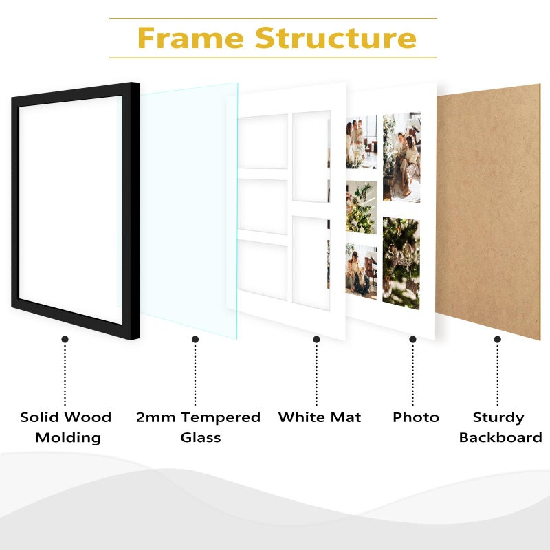 Golden State Art, 11x14 Black Wooden Frame with White Mat - Displays Five 4x6 Photos - Real Glass, Sawtooth Hangers, Flexible Metal Tabs - Wall Mounting, Landscape, Portrait - Image 5