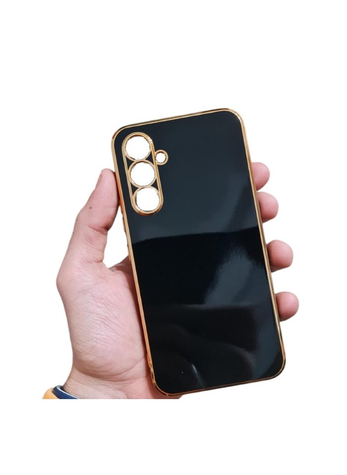 Generic Chrome Back Cover With Golden Frame For Samsung Galaxy A54- Black 