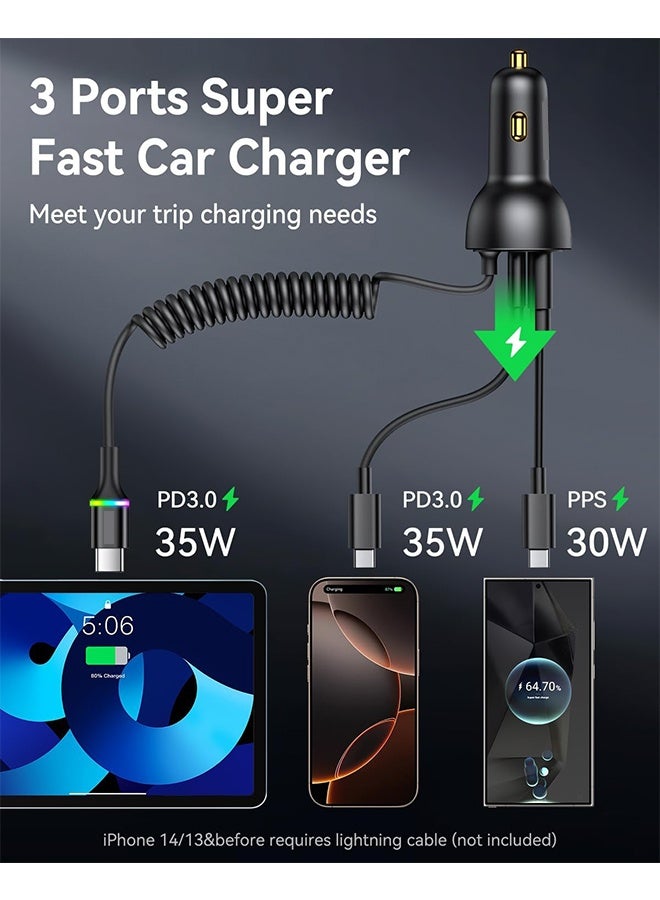 70W Car Charger for iPhone 17 Pro Max, USB C Car Charger Fast Charging with 5.2Ft Type C Coiled Cable, Super Fast USBC Phone Cigarette Lighter Adapter for iPhone 17/16/15, iPad, Samsung, Android - Image 4