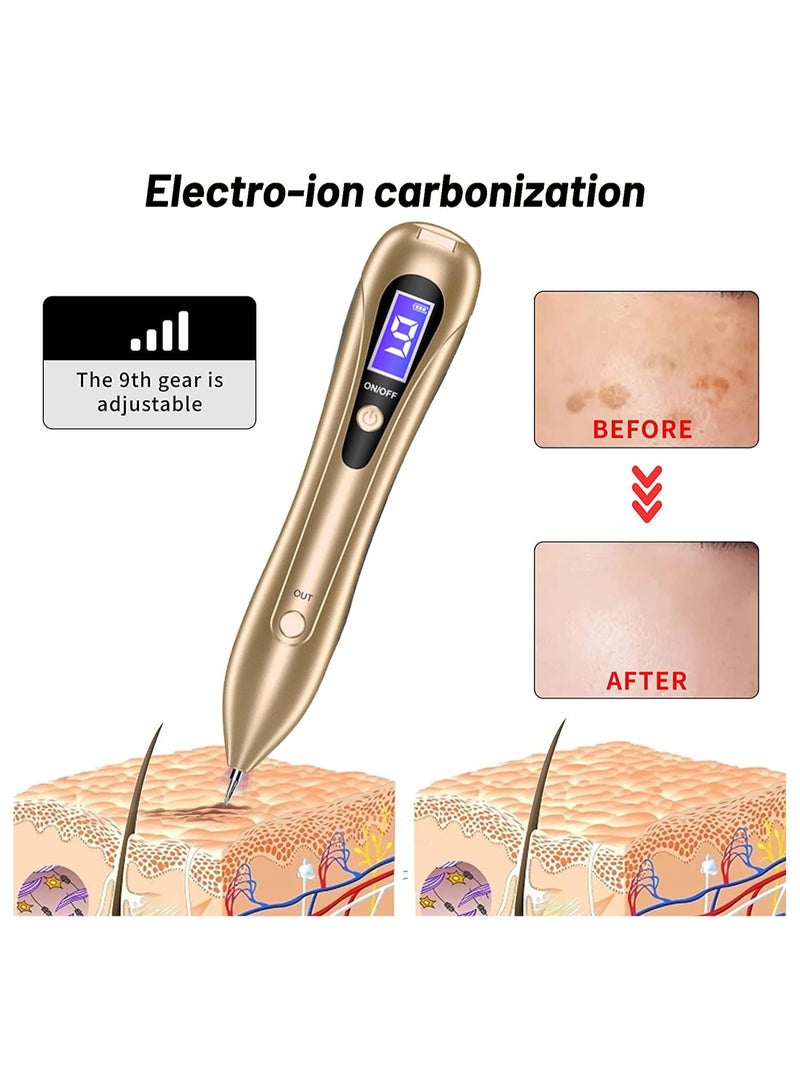 Mole Remover Pen,Portable Skin Tag Remover Pen with 9 Strength Levels 10 Replaceable Fine Needles, for Face Body Wart Freckle Nevus Spot Treatment and Age Spots (Gold) - Image 5