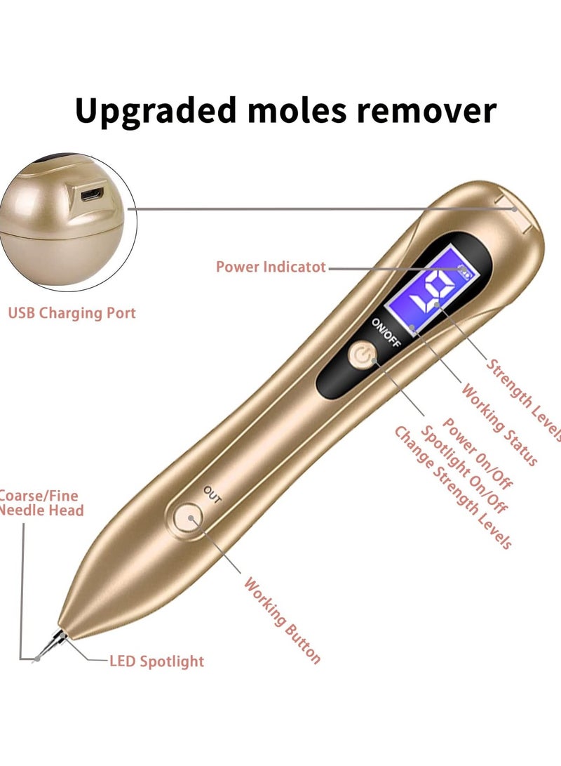 Mole Remover Pen,Portable Skin Tag Remover Pen with 9 Strength Levels 10 Replaceable Fine Needles, for Face Body Wart Freckle Nevus Spot Treatment and Age Spots (Gold) - Image 3