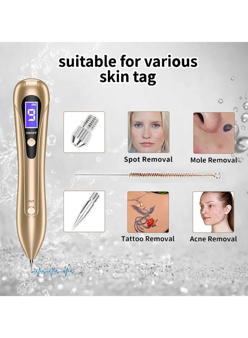 Mole Remover Pen,Portable Skin Tag Remover Pen with 9 Strength Levels 10 Replaceable Fine Needles, for Face Body Wart Freckle Nevus Spot Treatment and Age Spots (Gold) - Image 2