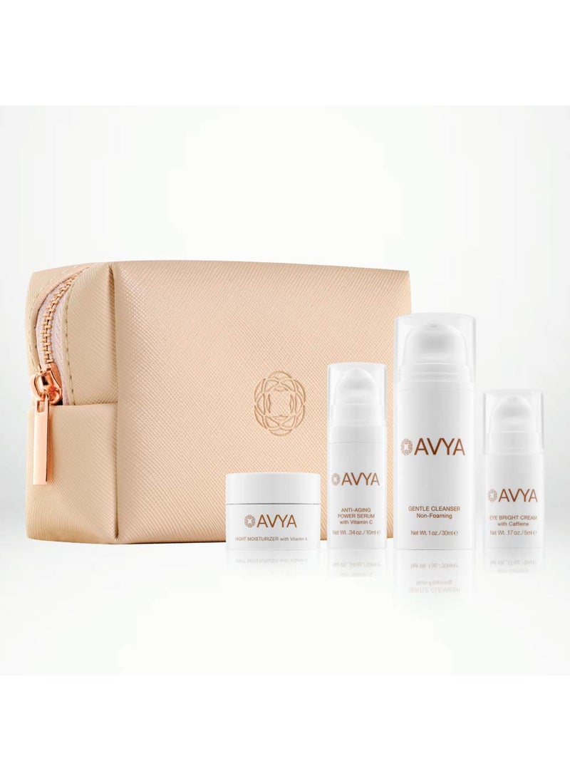 AVYA Skincare - Avya Skincare Ayurvedic Weekend Travel Set | 4 Piece Skincare Travel Set | Gentle Cleanser, Eye Cream, Anti-Aging Serum, Night Cream - Image 1