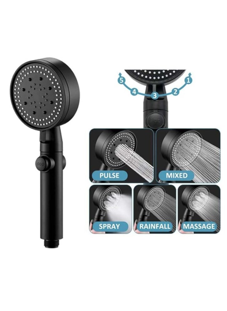 Spaceshoop - Handheld Adjustable Shower Head High Pressure Water Saver with Inner Fan, Five Modes, Elegant Black Color, Bathroom Shower Head, Switch Button on/off - Image 1