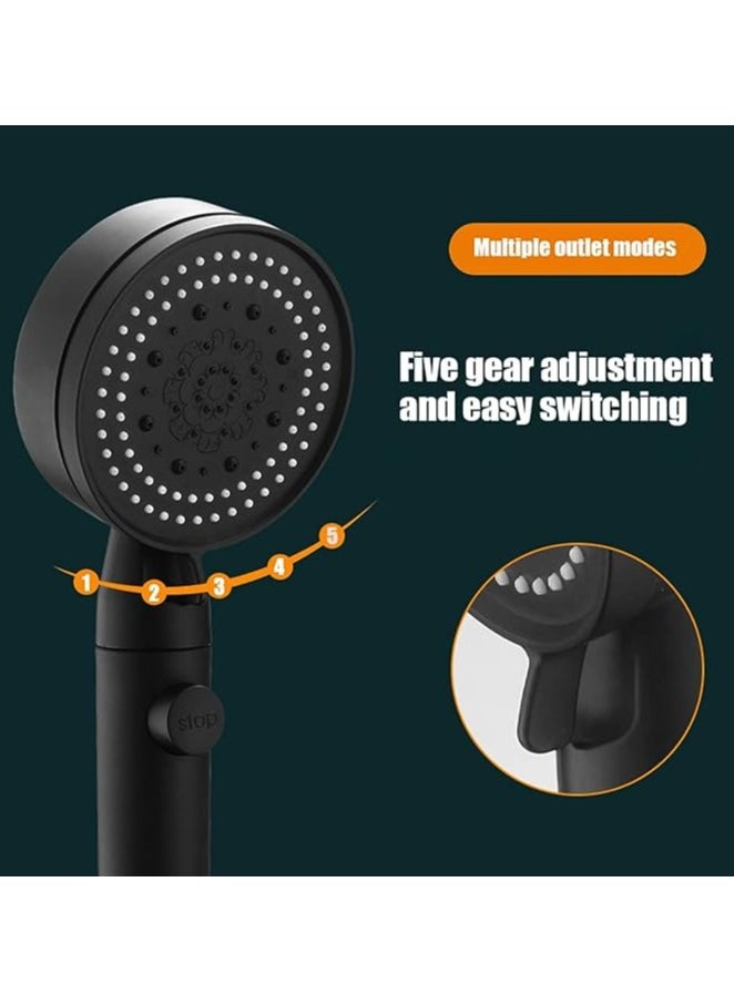 Spaceshoop - Handheld Adjustable Shower Head High Pressure Water Saver with Inner Fan, Five Modes, Elegant Black Color, Bathroom Shower Head, Switch Button on/off - Image 1