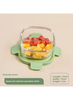 High Borosilicate Glass Fresh-keeping Bowl With Lid Microwave Oven Partition Household Bento Box Family Glass Bowl Heating Lunch Box-Specifications:Square Two Separated By 620ml-Color:Yellow