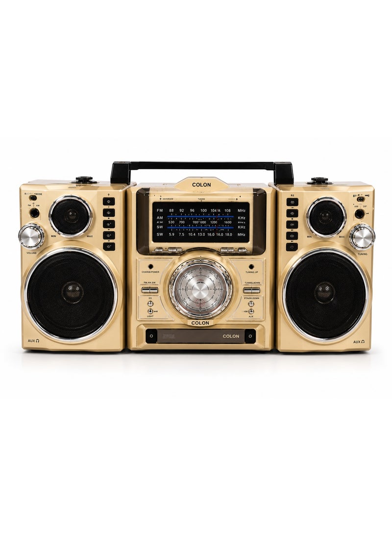 Solar-powered radio with 4 speakers, Bluetooth, USB, TF card slot, and FM/AM/SW reception – rechargeable battery and powerful sound. - Image 1