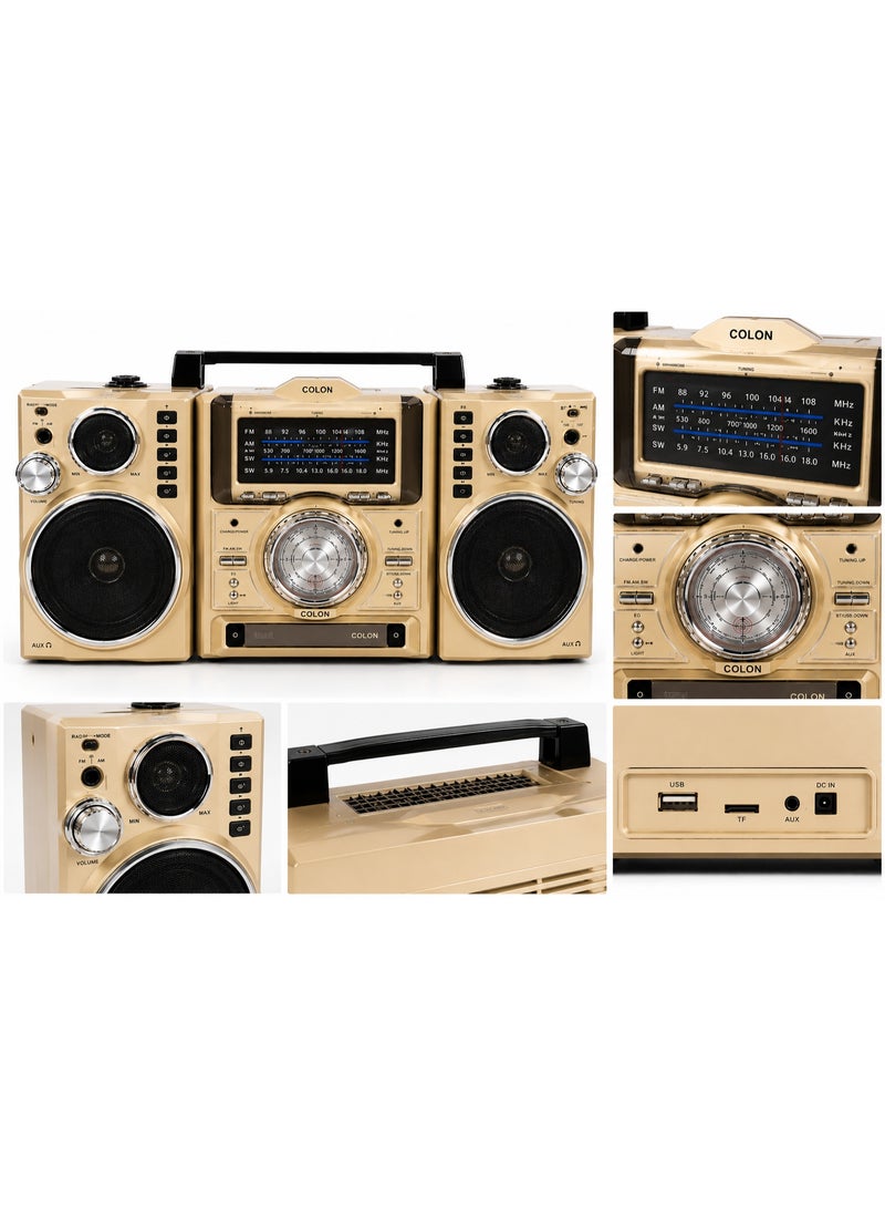 Solar-powered radio with 4 speakers, Bluetooth, USB, TF card slot, and FM/AM/SW reception – rechargeable battery and powerful sound. - Image 3