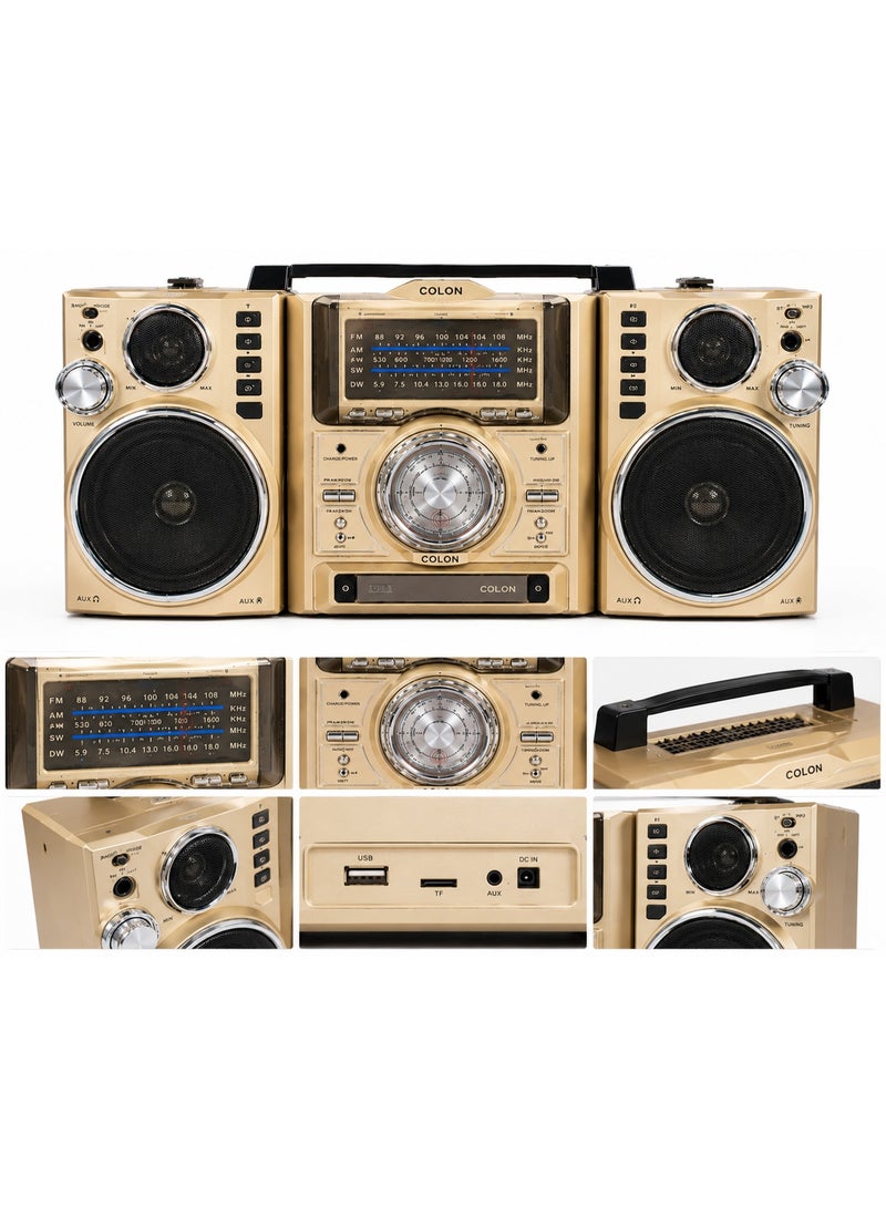 Solar-powered radio with 4 speakers, Bluetooth, USB, TF card slot, and FM/AM/SW reception – rechargeable battery and powerful sound. - Image 2