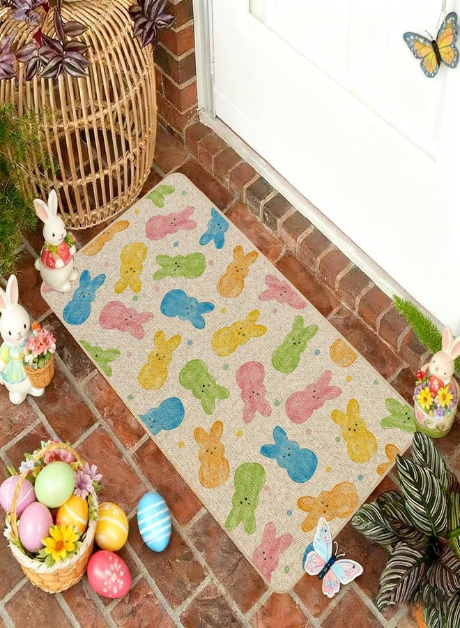 Baccessor Easter Bunny Peeps Door Mat Colorful Cute Rabbit Decorative Front Welcome Doormat 17x29 Inch Indoor Outdoor Door Mats Non Slip Rubber Backing Seasonal Entryway Floor Decoration - Image 2