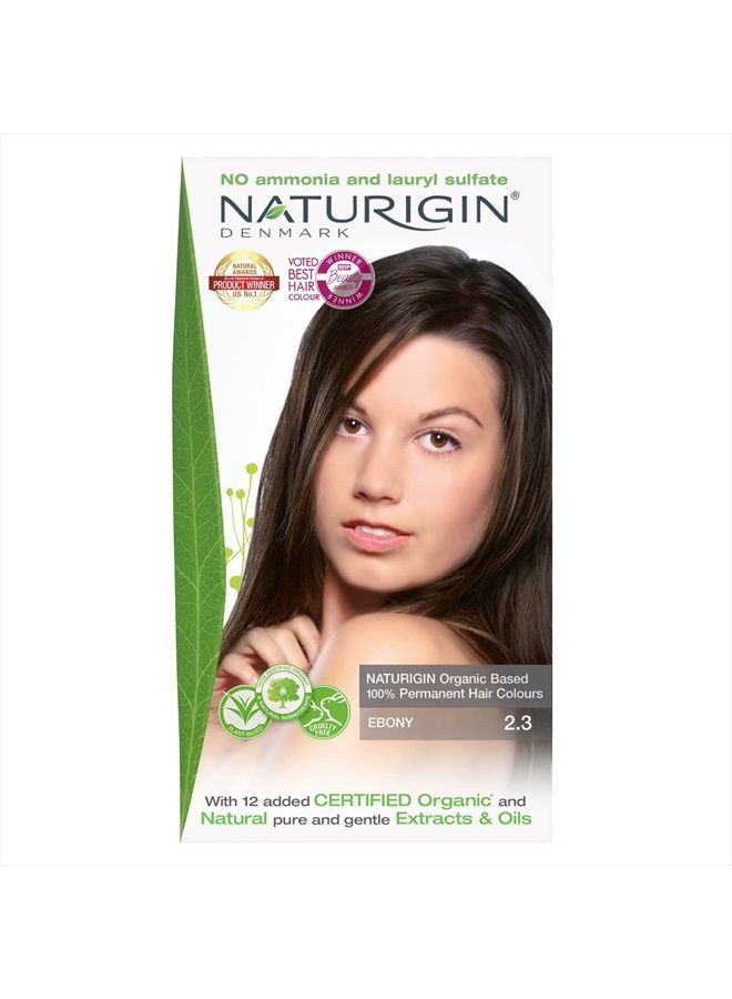 NATURIGIN Ebony Hair Dye 2.3 - Permanent Hair Color 100% Grey Coverage - Certified Organic Natural Ingredients, Deeply Nourishes the Hair - Ammonia Free, Vegan, Long Lasting Results - Image 1