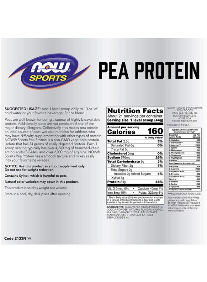 Now Foods Pea Protein Creamy Chocolate Powder- 27Serv - Image 2