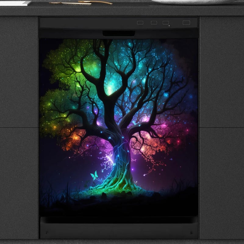 cfpolar Dishwasher Magnet Cover Tree of Life Butterfly Dishwasher Magnets Decorative Cover Reusable Magnetic Sticker Panel Decal Refrigerator Kitchen Appliance Decor Front Dishwashers Covers 23" x 26" - Image 1