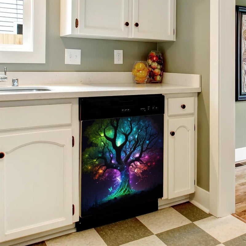 cfpolar Dishwasher Magnet Cover Tree of Life Butterfly Dishwasher Magnets Decorative Cover Reusable Magnetic Sticker Panel Decal Refrigerator Kitchen Appliance Decor Front Dishwashers Covers 23" x 26" - Image 5