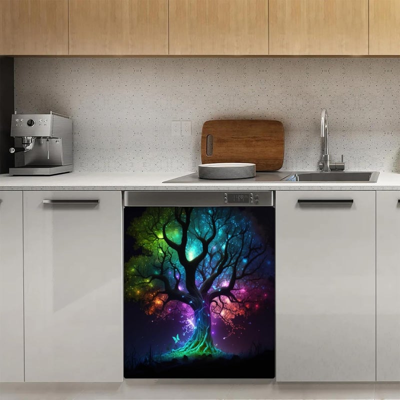 cfpolar Dishwasher Magnet Cover Tree of Life Butterfly Dishwasher Magnets Decorative Cover Reusable Magnetic Sticker Panel Decal Refrigerator Kitchen Appliance Decor Front Dishwashers Covers 23" x 26" - Image 3