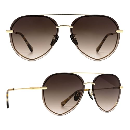 DIFF Lenox Gold + Brown Gradient, Designer Oversized Aviator Sunglasses for Women UV400 Protection - Image 1